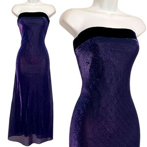 VTG JUMP Wendye Chaitin Purple Shimmer Mesh Strapless Velvet Maxi Party Dress M